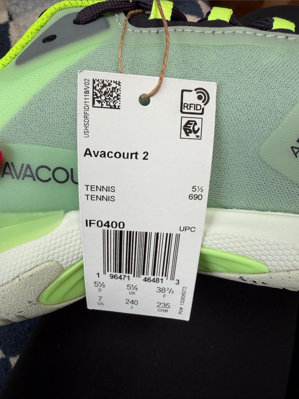 adidas Avacourt 2 Tennis Shoes - Mint Green and Neon Yellow